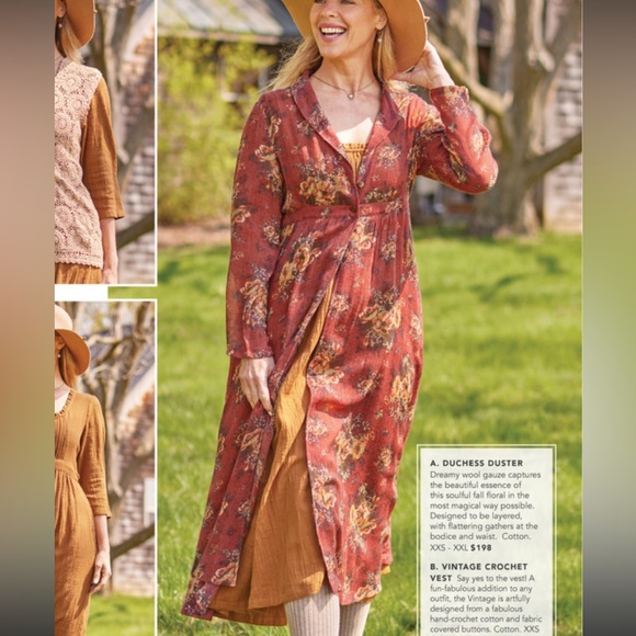 April Cornell The Dutchess Duster Wool Red Floral Size XXL - Picture 9 of 10